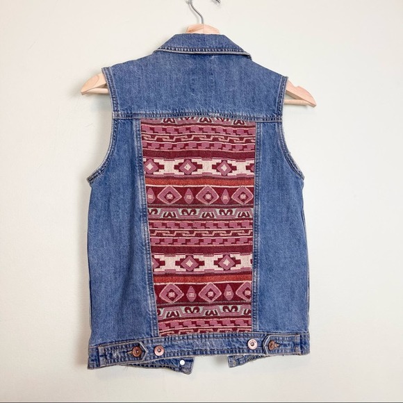 Bershka Vintage Inspired Jean Denim Vest Aztec Panels woman's size XS - Picture 4 of 7